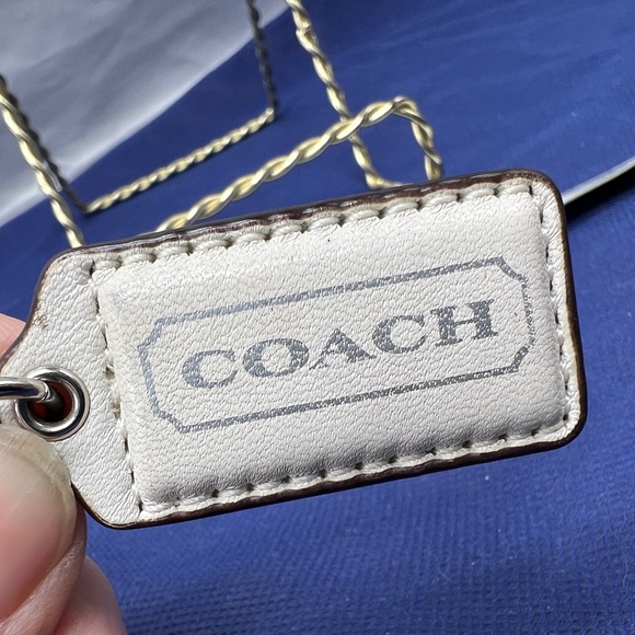 COACH White Leather Silver Letters Key FOB Bag Charm Keychain Hang Tag 2” Long - Picture 4 of 5
